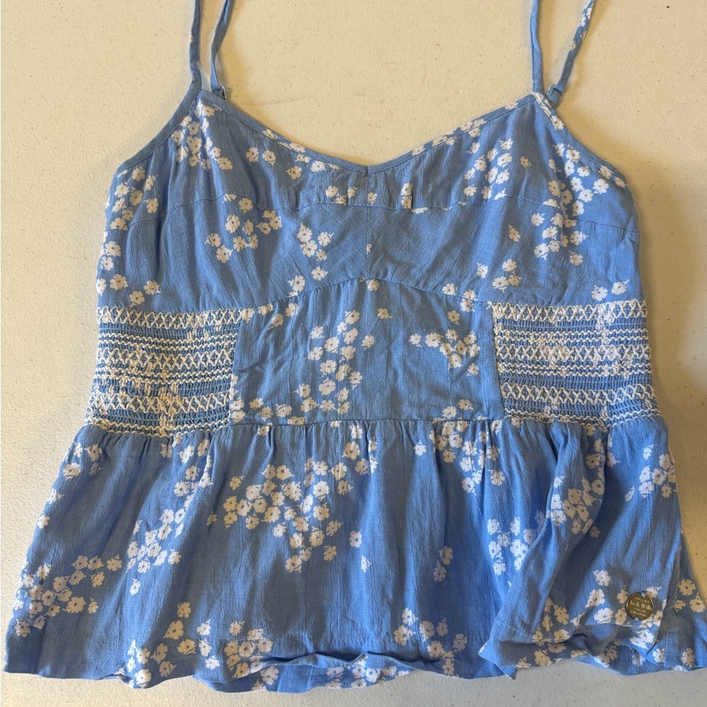 Jack Wills Cottage Core UK Costal Blue Floral Smocked Peplum Camisole Size XS